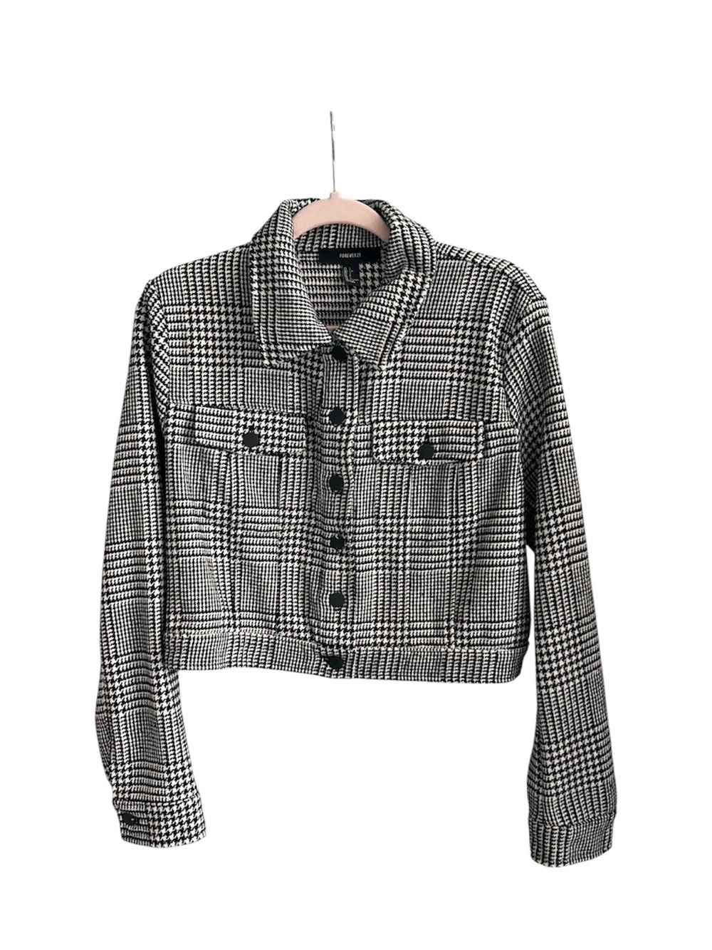 Forever 21 Black and White Plaid Cropped Blazer